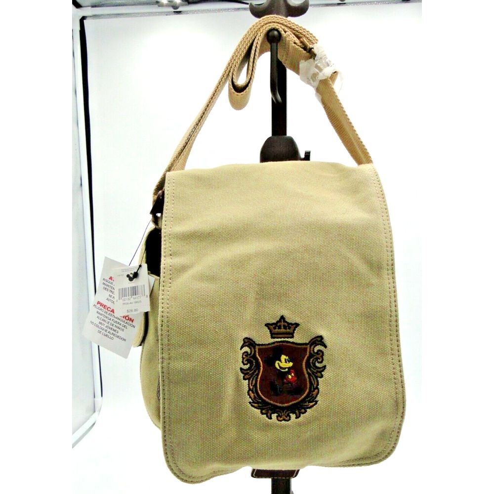 Disney Parks‎ Mickey Mouse Authentic Embroidered Small Crossbody Bag New Tan